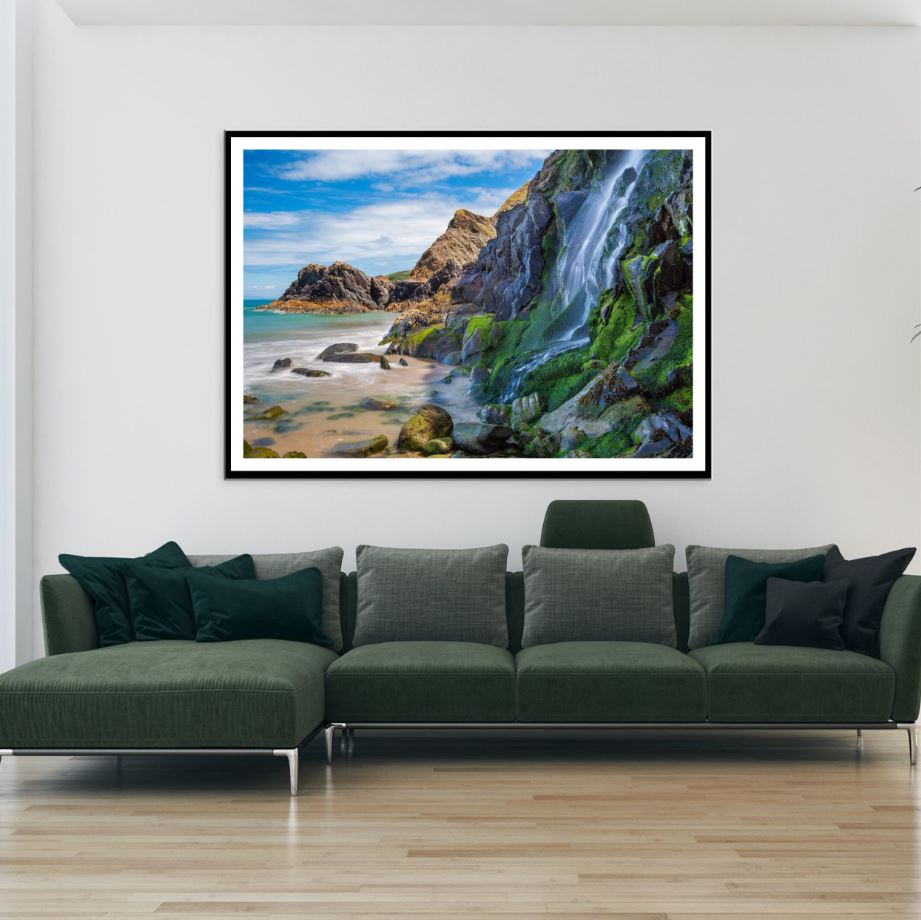 Waterfall Near Sea Scenery View Photograph Home Decor Premium Quality Poster Print Choose Your Sizes