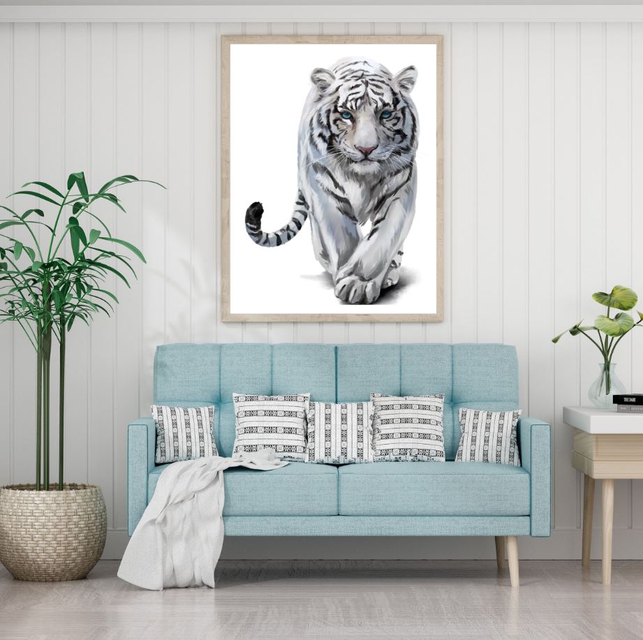 White Tiger Walking Oil Painting Home Decor Premium Quality Poster Print Choose Your Sizes