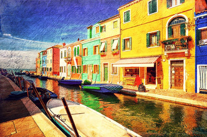 Colorful Houses Near Canal Painting Home Decor Premium Quality Poster Print Choose Your Sizes