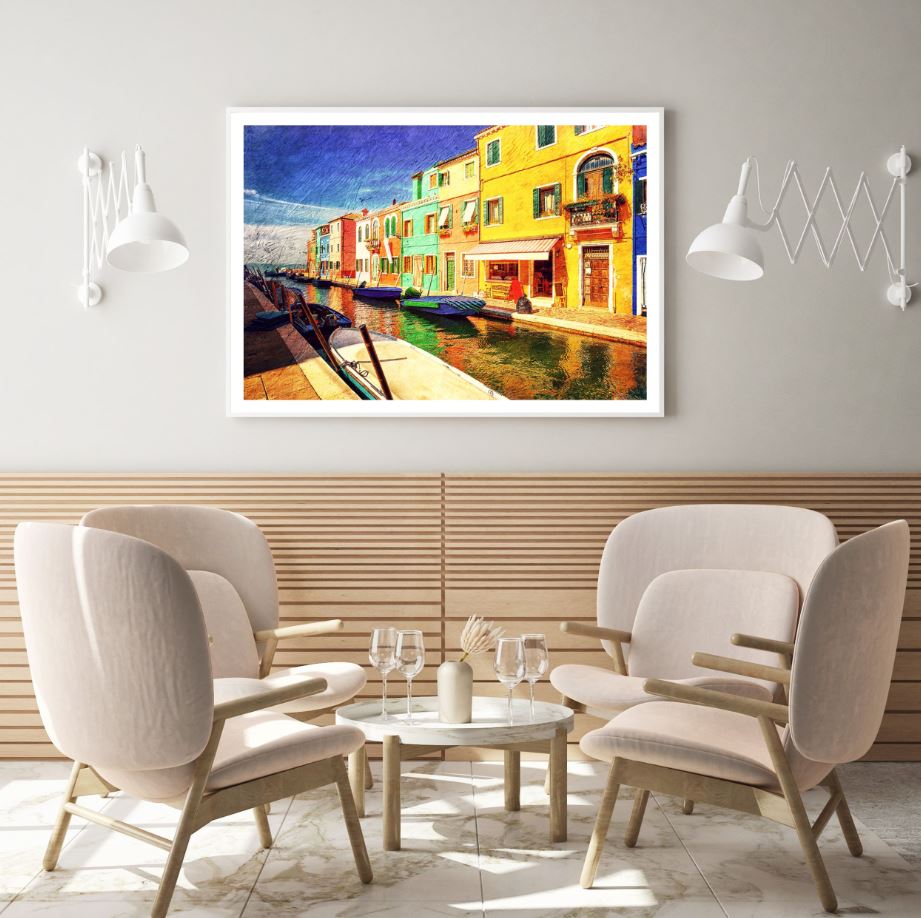 Colorful Houses Near Canal Painting Home Decor Premium Quality Poster Print Choose Your Sizes