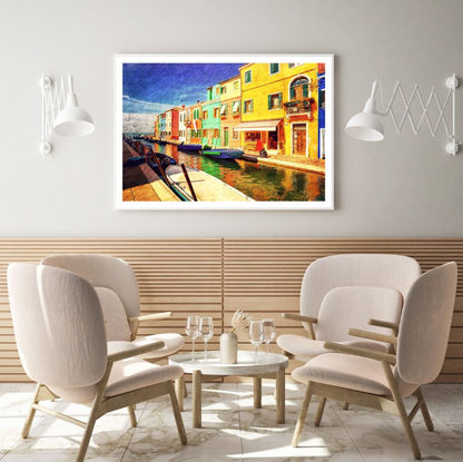 Colorful Houses Near Canal Painting Home Decor Premium Quality Poster Print Choose Your Sizes