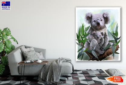 Koala Bear & Baby Watercolour Painting Print 100% Australian Made