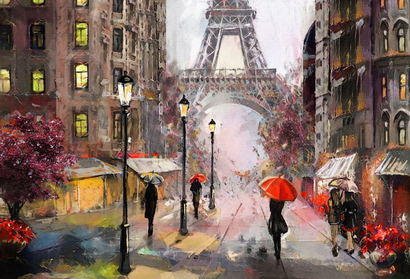 Paris Street Eiffel Oil Painting Home Decor Premium Quality Poster Print Choose Your Sizes