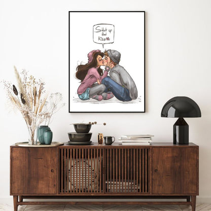 Couple Kissing Vector Drawing Home Decor Premium Quality Poster Print Choose Your Sizes