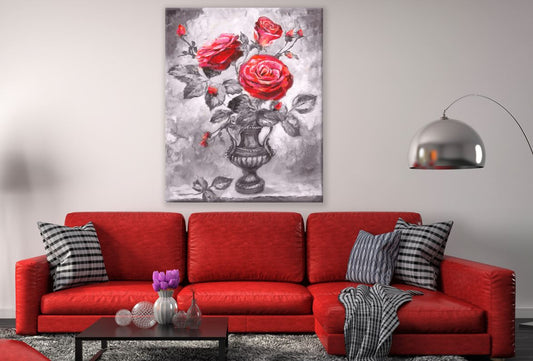 Red Rose Vase Black White & Red Painting Print 100% Australian Made