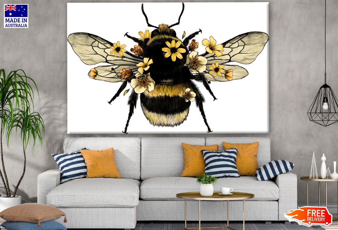 Colourful Bee with Flowers Painting Print 100% Australian Made