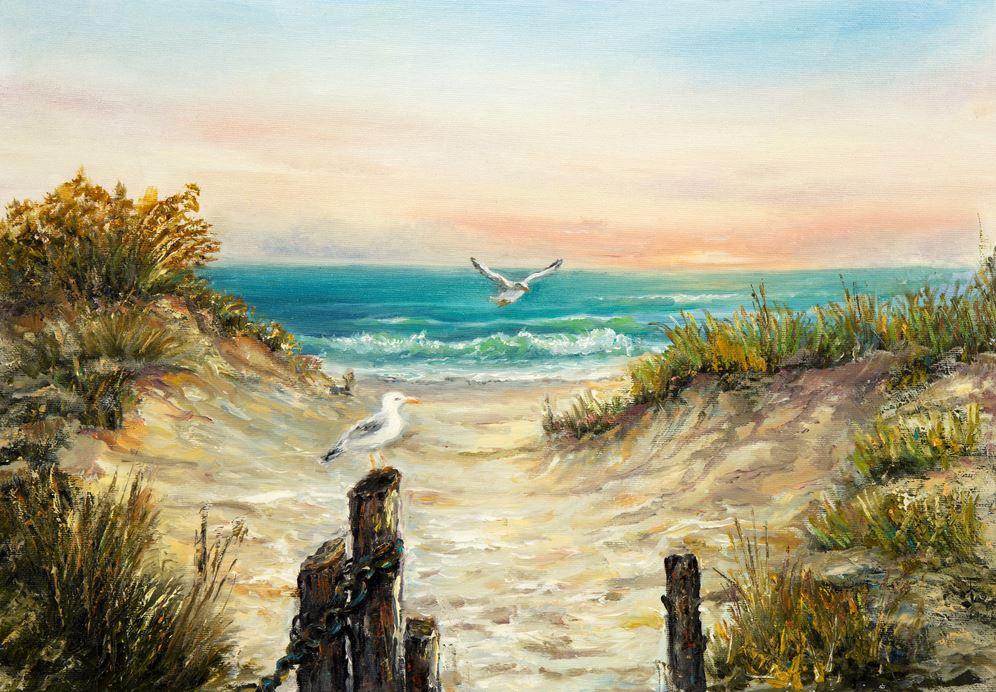 Birds & Sea Scenery Oil Painting Home Decor Premium Quality Poster Print Choose Your Sizes