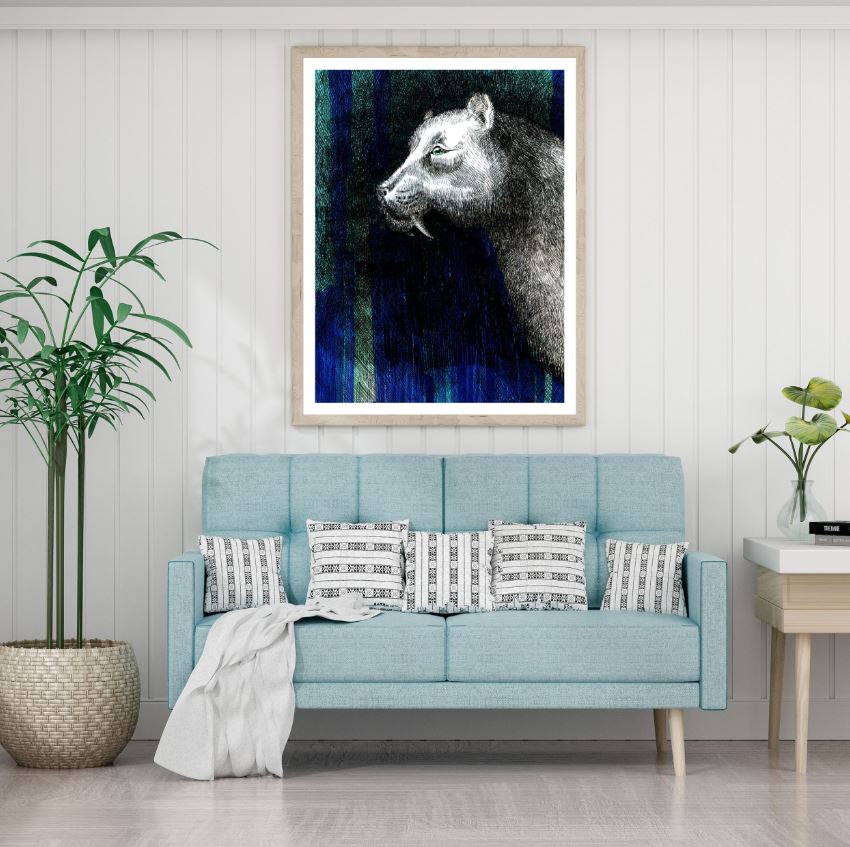 Panther Portrait B&W Painting Home Decor Premium Quality Poster Print Choose Your Sizes