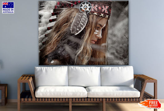 Native Indian Girl with Feather Headdress Print 100% Australian Made