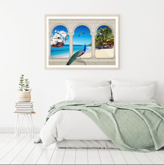 Ship on Sea & Bird Scenery View Home Decor Premium Quality Poster Print Choose Your Sizes