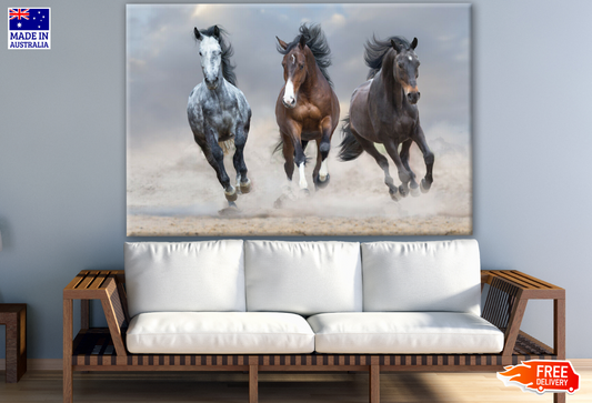 Running Horses on Sand Ground Photograph Print 100% Australian Made