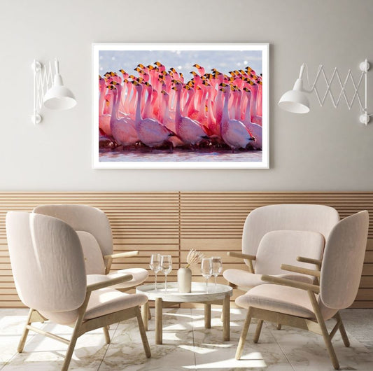 Flamingoes on Water Photograph Home Decor Premium Quality Poster Print Choose Your Sizes