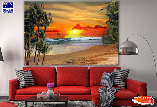 Beach in Sunset with Palm Trees Photograph Print 100% Australian Made