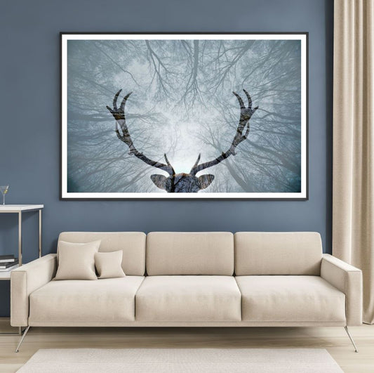 Antlers & Trees B&W Photograph Home Decor Premium Quality Poster Print Choose Your Sizes