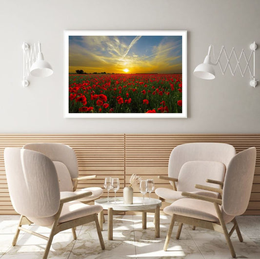 Red Tulip Field Sunset Photograph Home Decor Premium Quality Poster Print Choose Your Sizes