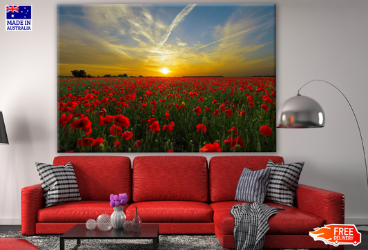 Stunning Flower Field Sunset View Photograph Print 100% Australian Made
