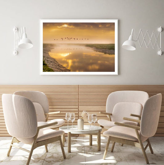 Birds Flying Over River Sunset Home Decor Premium Quality Poster Print Choose Your Sizes