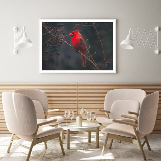 Red Bird on Tree Photograph Home Decor Premium Quality Poster Print Choose Your Sizes