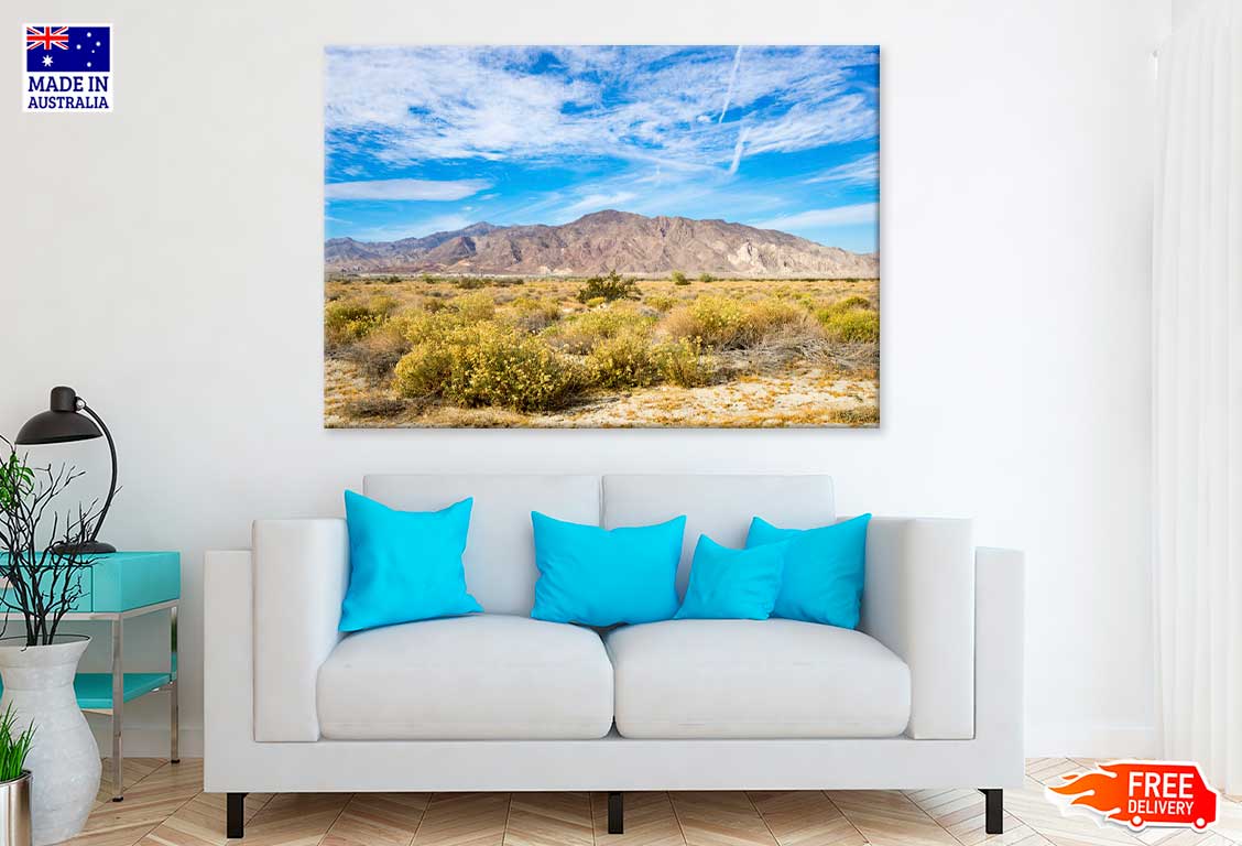 Yellow Grass Field near Mountains Scenery Photograph Print 100% Australian Made