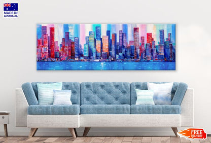 Panoramic Canvas Colourful City View Painting High Quality 100% Australian made wall Canvas Print ready to hang