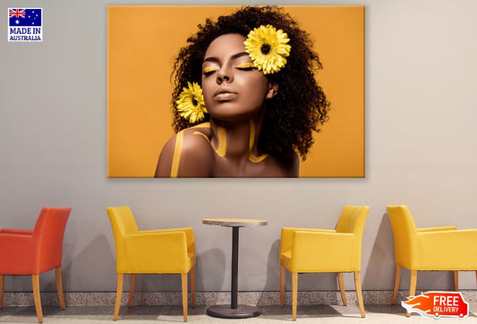 African Woman with Gerbera in Hair Photograph Print 100% Australian Made