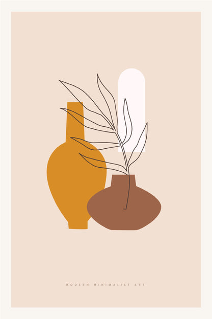 Orange & Brown Vases & Plants Line Art Print 100% Australian Made