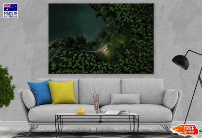 Aerial view of Road in Tranquil Mountain Forest Print 100% Australian Made