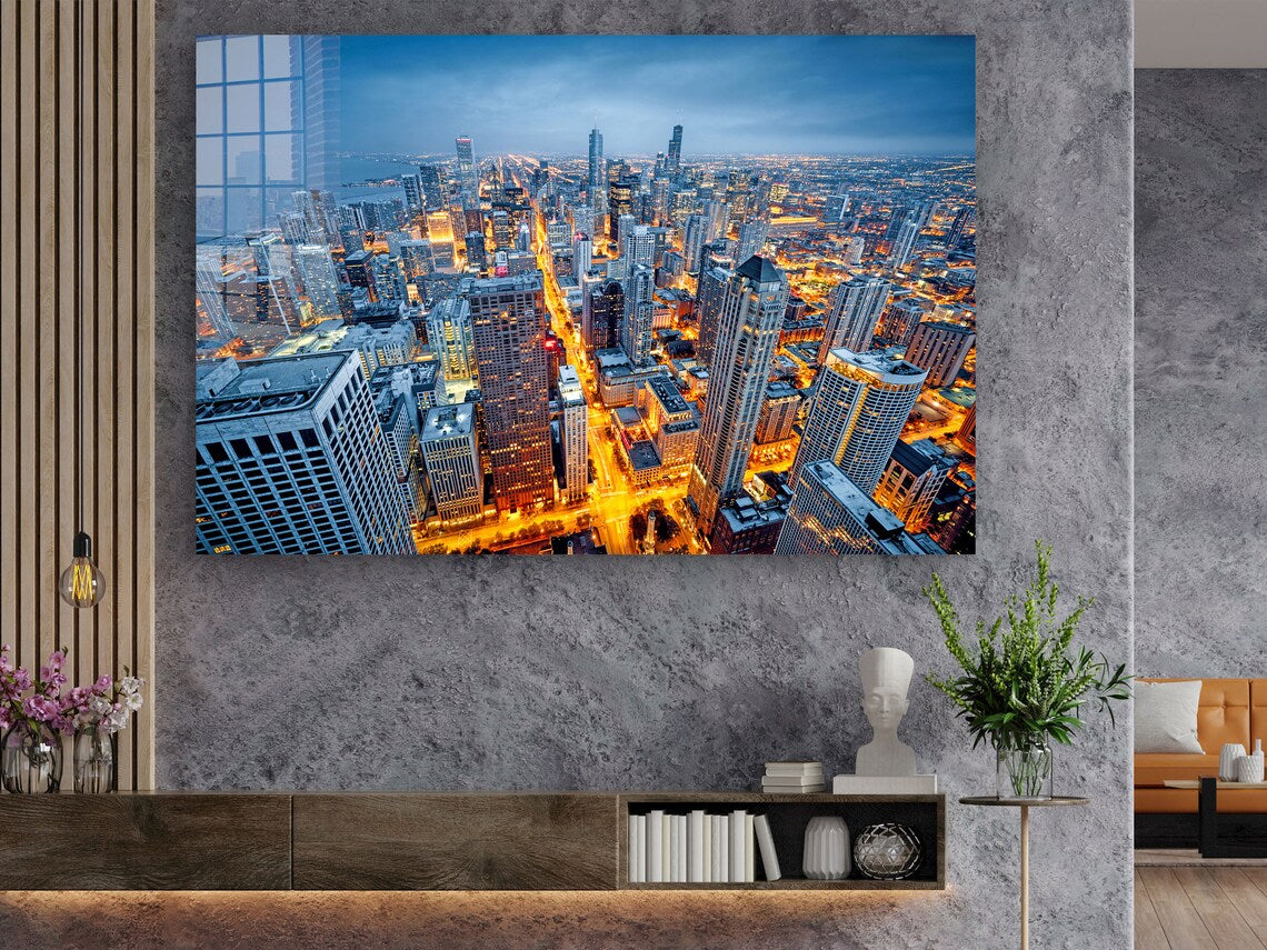 City Night Skyline Print Tempered Glass Wall Art 100% Made in Australia Ready to Hang