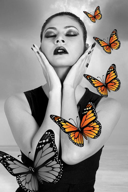 Fashion Woman with Butterflies B&W Digital Art Print 100% Australian Made