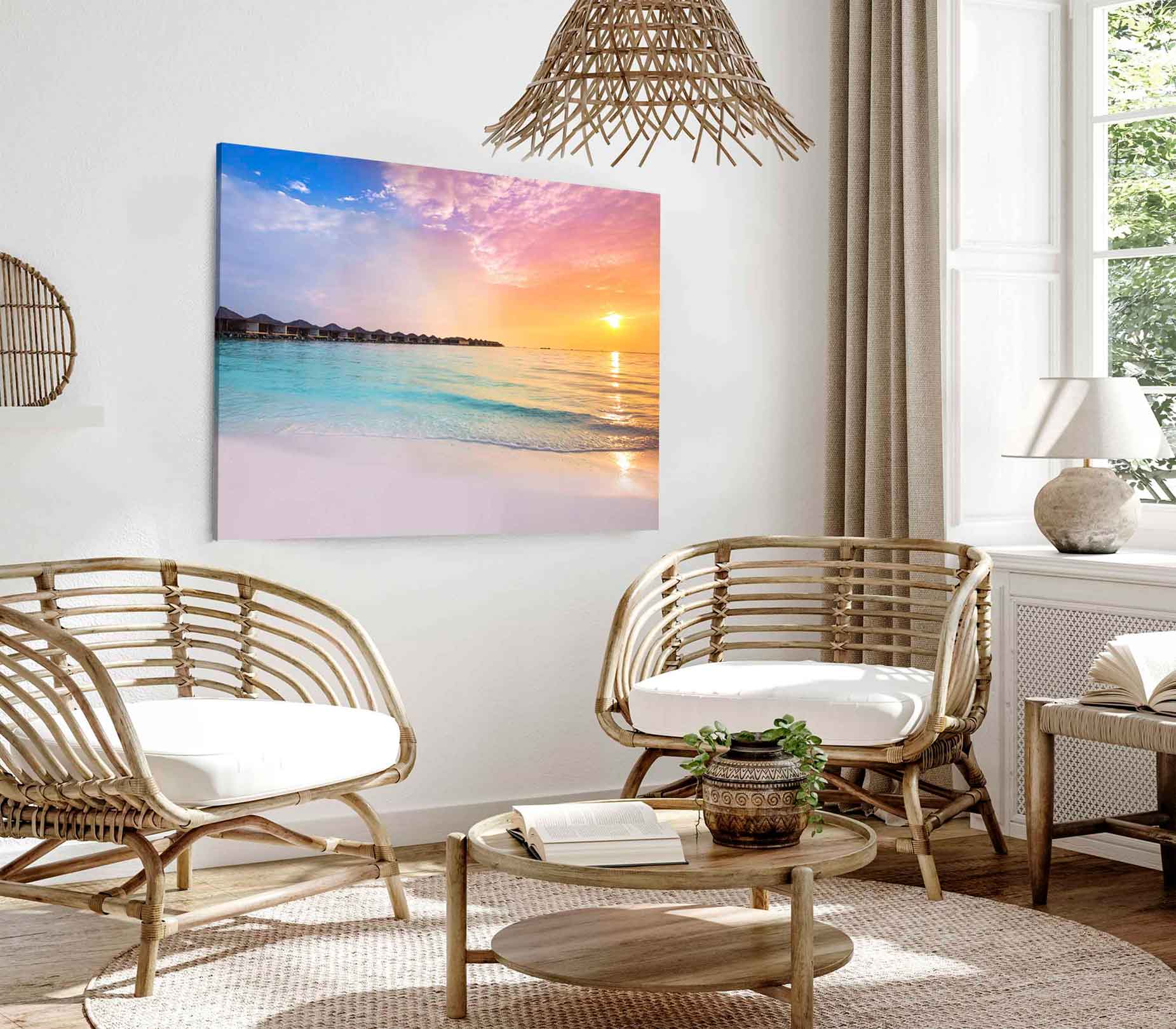 Bella Home Sunset at Sea & Blue Sky Print Canvas Ready to hang