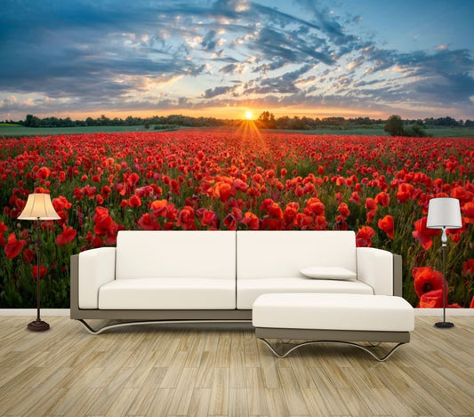 Wallpaper Murals Peel and Stick Removable Tulip Field in Sunset High Quality