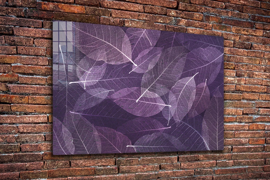 Purple Leaves Abstract Print Tempered Glass Wall Art 100% Made in Australia Ready to Hang