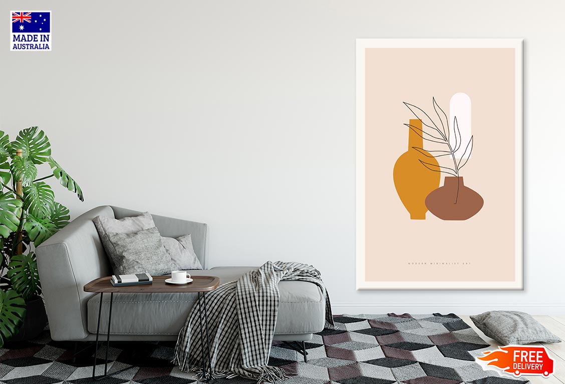 Orange & Brown Vases & Plants Line Art Print 100% Australian Made