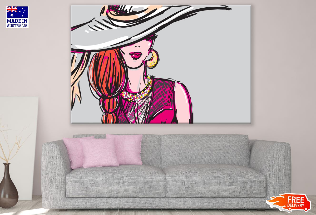 Fashion Woman with Hat Vector Illustration Print 100% Australian Made