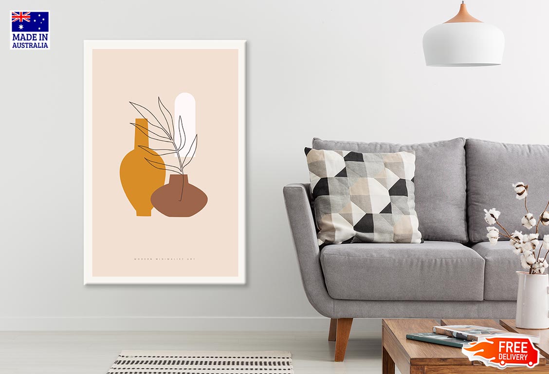 Orange & Brown Vases & Plants Line Art Print 100% Australian Made