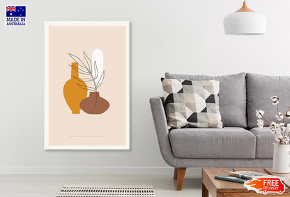 Orange & Brown Vases & Plants Line Art Print 100% Australian Made