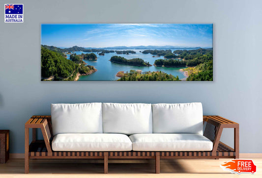 Panoramic Canvas Zhejiang Lake Aerial View Photograph High Quality 100% Australian Made Wall Canvas Print Ready to Hang