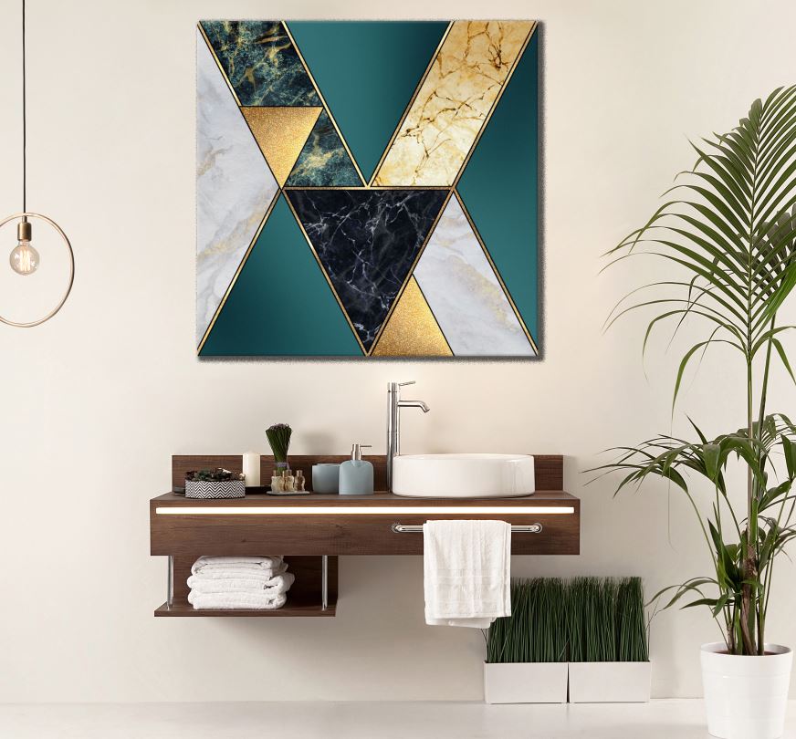 Square Canvas Abstract Gold Green Design High Quality Print 100% Australian Made