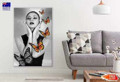 Fashion Woman with Butterflies B&W Digital Art Print 100% Australian Made