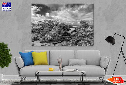 Rocky Coastal Beach B&W Scenery View Print 100% Australian Made