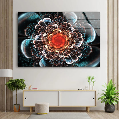 Orange & Blue Flower Abstract Acrylic Glass Print Tempered Glass Wall Art 100% Made in Australia Ready to Hang