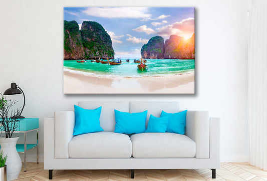 Bella Home Boat & Blue Sea in Krabi Thailand Print Canvas Ready to hang