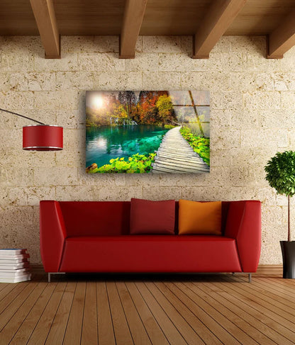 Wooden Pier Near River Photograph Acrylic Glass Print Tempered Glass Wall Art 100% Made in Australia Ready to Hang