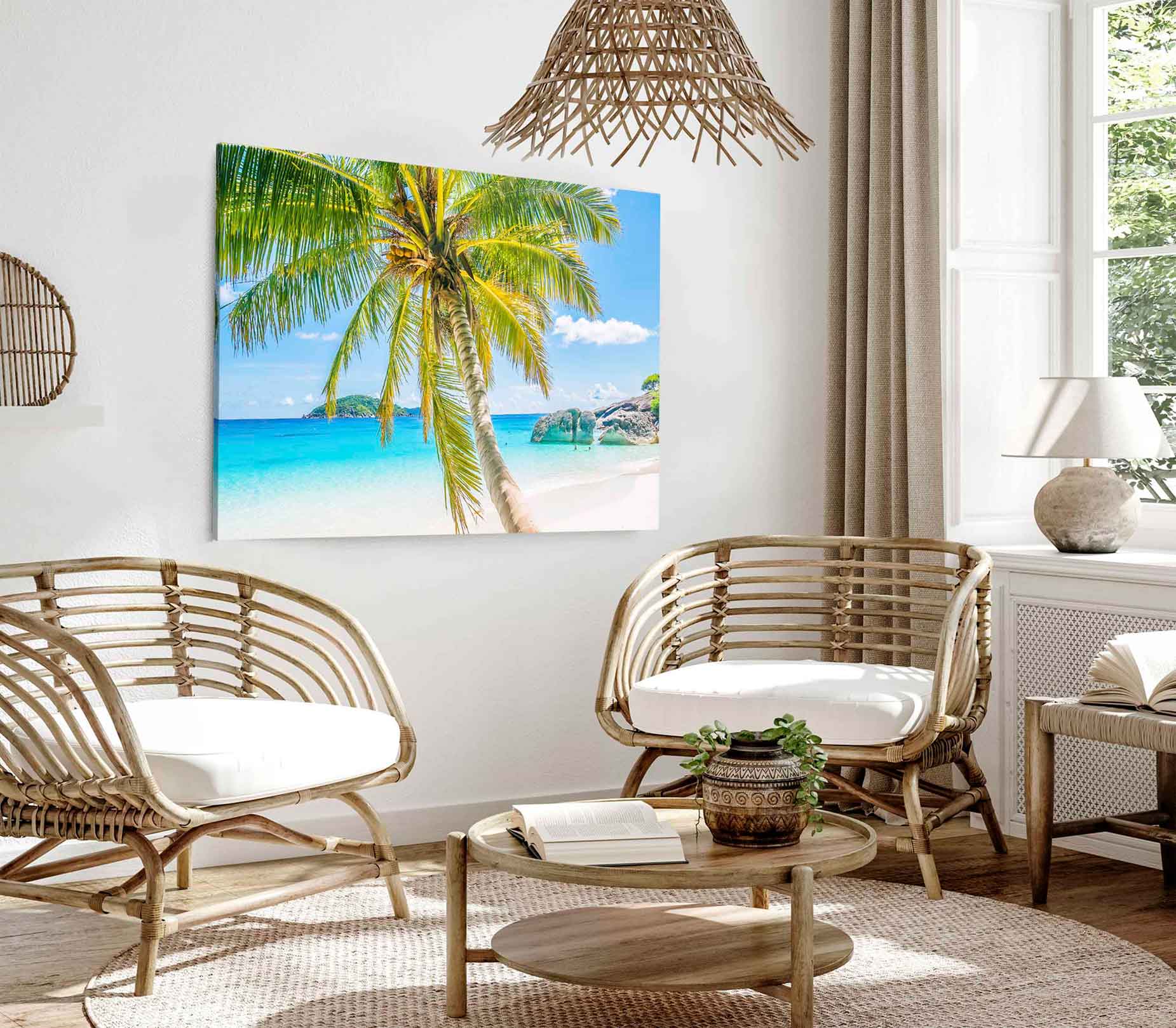 Bella Home Palms Tree on Sand Sea Print Canvas Ready to hang