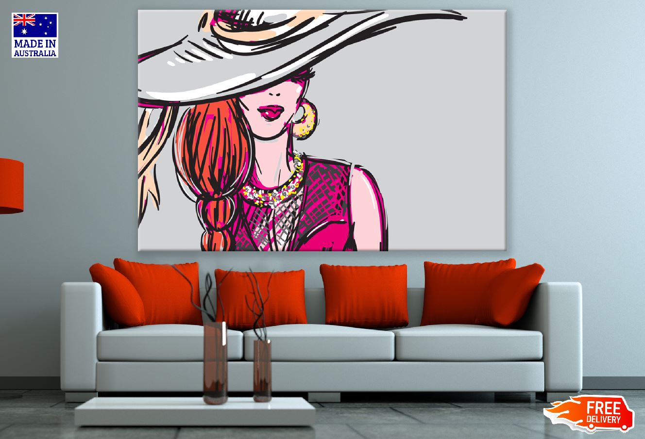 Fashion Woman with Hat Vector Illustration Print 100% Australian Made