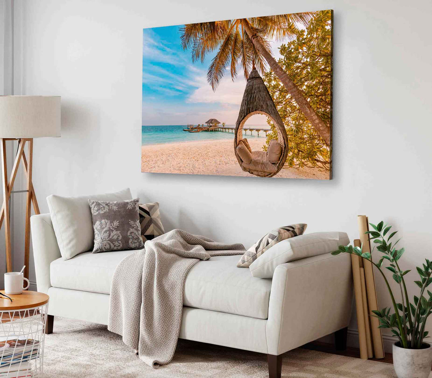 Bella Home Sea With Swing On a Palm Tree Print Canvas Ready to hang