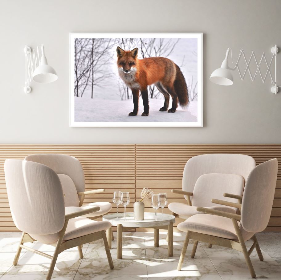 Fox on Snow Closeup Photograph Home Decor Premium Quality Poster Print Choose Your Sizes