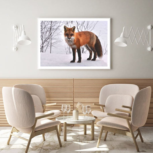 Fox in Snow Covered Forest View Photograph Home Decor Premium Quality Poster Print Choose Your Sizes