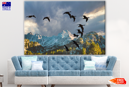 Stunning Mountain View with Flying Birds Photograph Print 100% Australian Made
