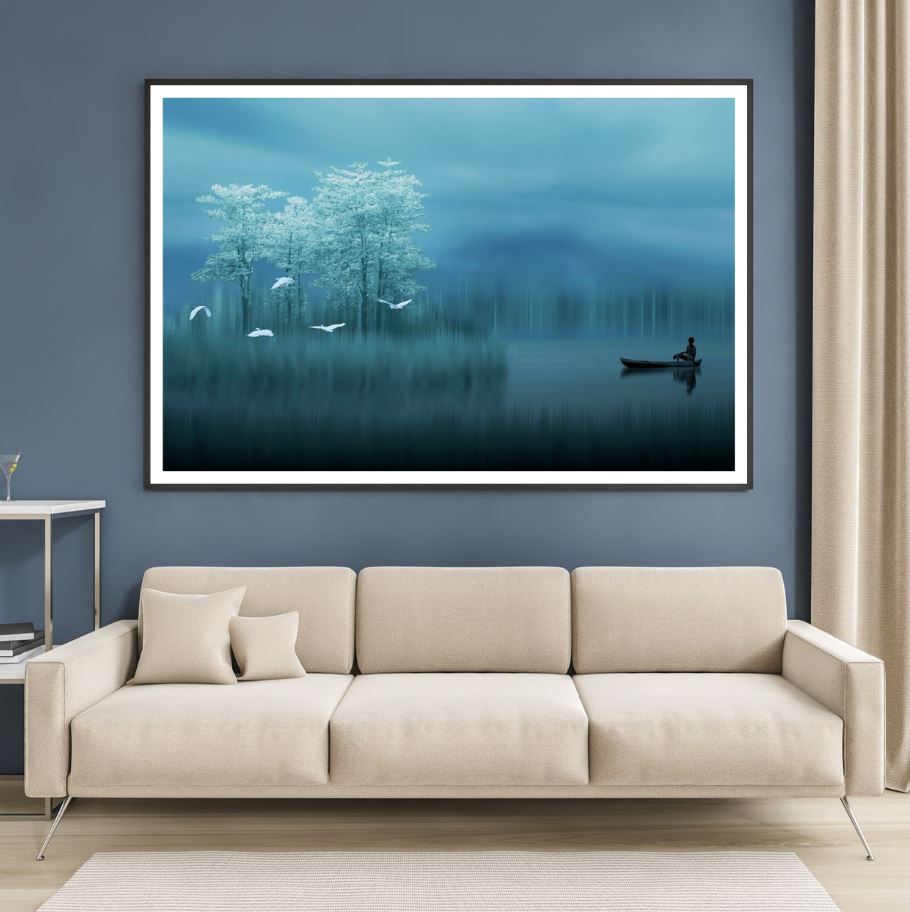 Boat & Forest on Misty River View Home Decor Premium Quality Poster Print Choose Your Sizes